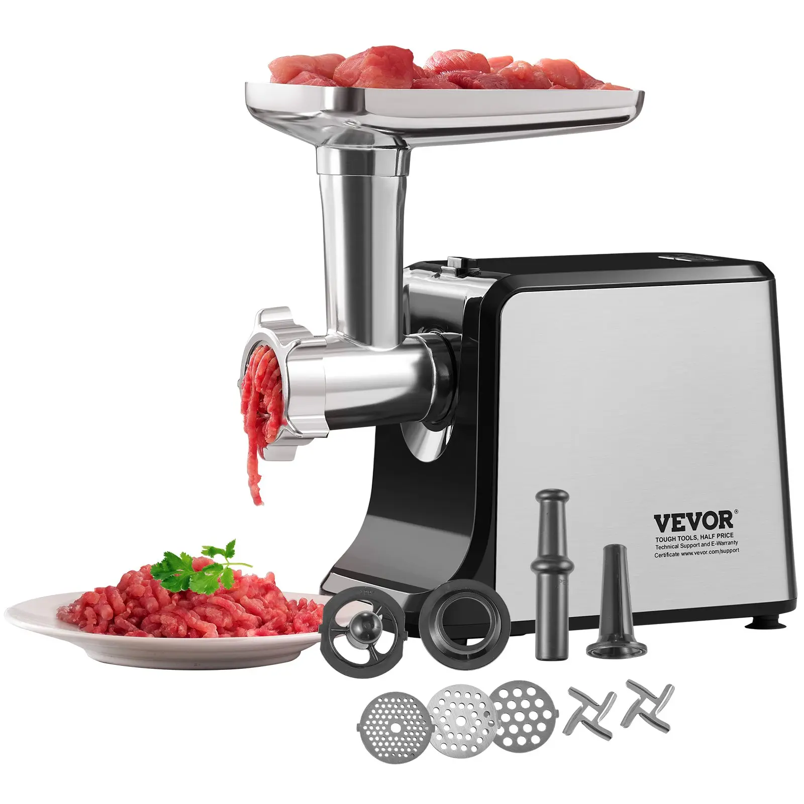 【DealsForYouDays】VEVOR Meat Grinder, 3 Lbs/Min Capacity Electric Meat Grinders with Blade, Grinding Plate, Sausage Maker, Kubbe Kit, Stainless Steel Meat Mincer for Home Kitchen