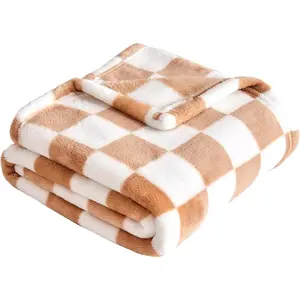 Checkered  Blanket Fleece  Blankets Neutral for Boys Girls, Super Soft Warm Lightweight    Receiving Blankets for  , 30''x40'', Khaki