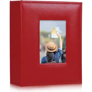 Photo Album 200 Photos Pocket Black Page PU Leather Small Album For Family Wedding Holiday Anniversary Guest Book Baby 6x4 200 Photo Slots Picture (Red)