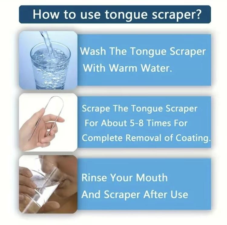 Stainless Steel Tongue Scraper, U Shaped Tongue Cleaner for Adults, Oral Hygiene Care Tool, Breath Freshener, Daily Oral Care Products