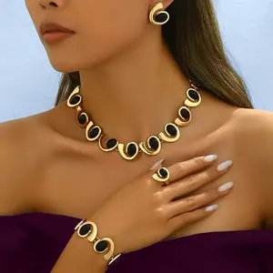 A beautifully crafted jewelry set with a women's necklace, a pair of women's earrings, a women's bracelet, and a fashionable and exquisite gift,girlfriend gift necklace,Trendy Waterproof Gold Bracelet Set