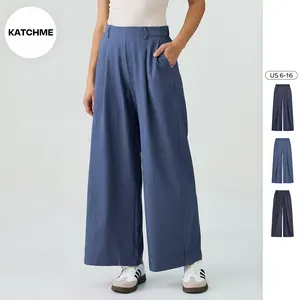 KatchMe Women's Versatile Solid Color Mid-Rise Wide Leg Suiting Pants, Casual Streetwear Outfits, Versatile Women's Bottom, Elegant Baggy Trousers