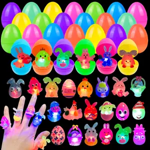24 Pack Prefilled Easter Eggs with 3D Light-Up Finger Rings, Glow-in-the-Dark Toys, Easter Basket Stuffers, Party Favors, Egg Fillers for Kids, Boys & Girls, Easter & Birthday Gifts