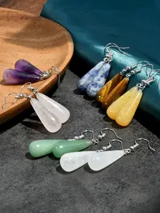 7 Pairs Natural Stone Crystal Earrings, Boho Style Teardrop Dangle, Women's Jewelry, Summer Beach Party, Graduation, Mother's Day Gift