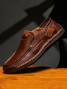 Men's Casual Stitching Design Slip-on Loafers, 2024 New Style Fashionable Round Toe Flat Shoes for Daily Wear, Lightweight Breathable Comfortable Shoes for Men