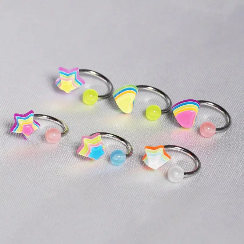 Cute Star & Heart Design Lip Ring, Stainless Steel Nose Ring, Spiral Nose Ring, Fashionable for Women & Men, Trendy All-match & Exquisite Body Piercing Jewelry for Birthday Gift, Valentine's Day, Gift