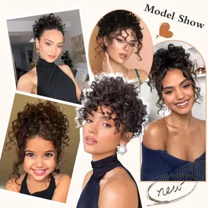 Messy Bun Hair Piece for Women 70g Elastic Drawstring Loose Wave Curly Hair Buns HairPiece Synthetic Hair Bun Hair Extensions for Women Daily Use(Dark Brown)