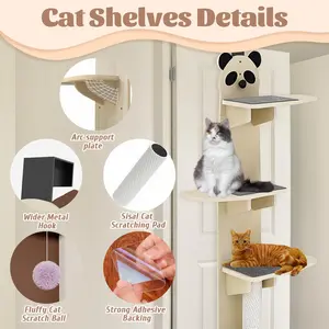 Door Hanging Cat Toy & Pet Tree Door Hanger, Over The Door Climber with 4-Level Shelves, Removable Pets Hammock for Window & Bed, Space-Saving Interior Pets Climber