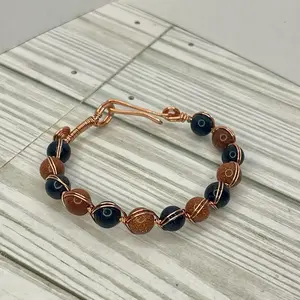 Red & Blue Goldstone Genuine Copper Cuff Bracelet for Prosperity, Joy, Uplifting, Dreams