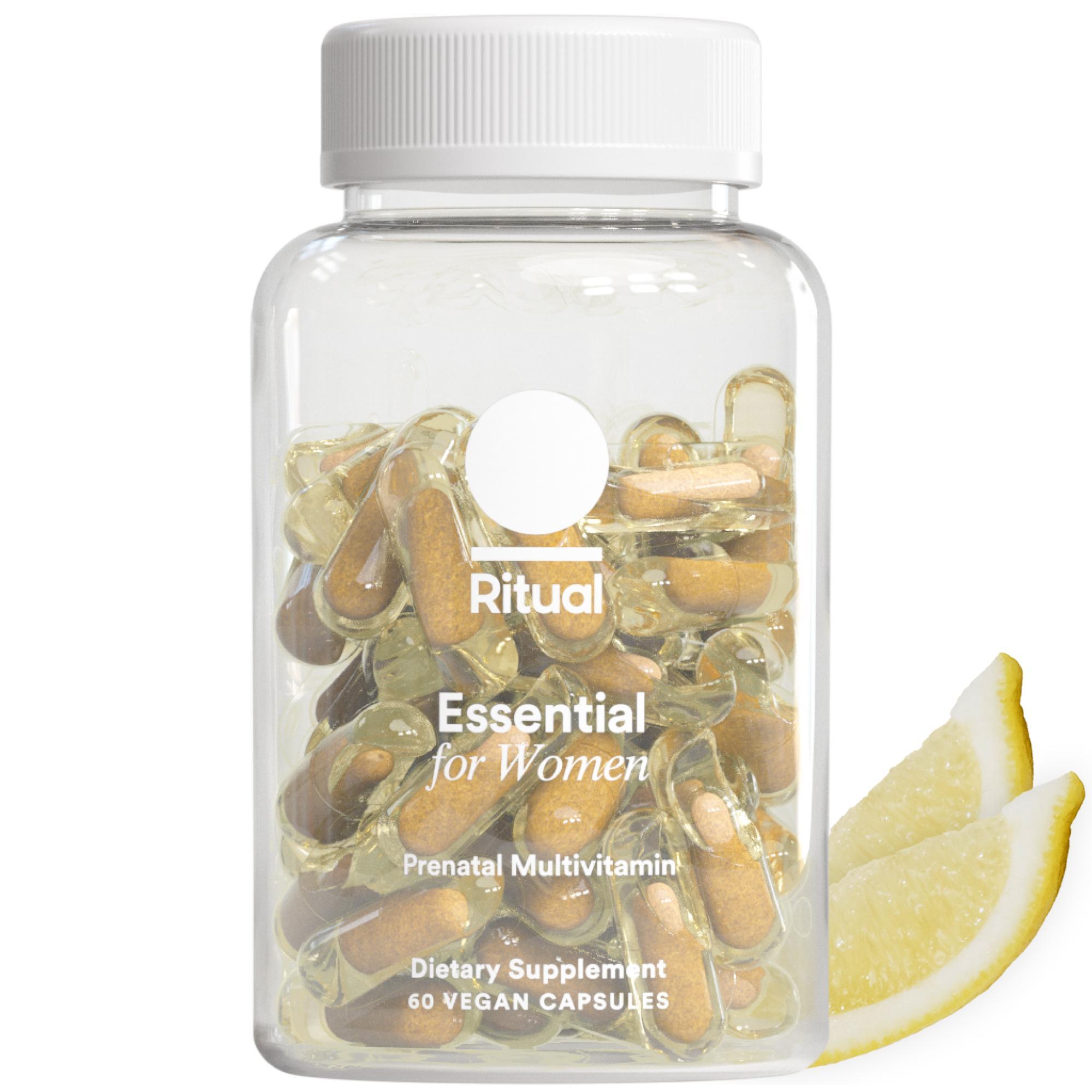 Ritual Essential for Women Prenatal Multivitamin: Folate & Choline for Neural Tube Support, Omega-3 DHA for Fetal Brain Development, Iron, Calcium-Helper D3 & K2, Non-GMO, Vegan, Citrus