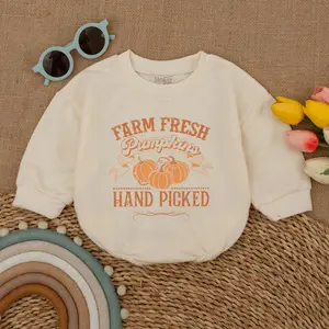 Farm Fresh Pumpkins Hand Picked Baby Romper, Retro Pumpkin Bodysuit, Baby Thanksgiving Outfit, Thanksgiving Bubble Romper, Baby Announcement