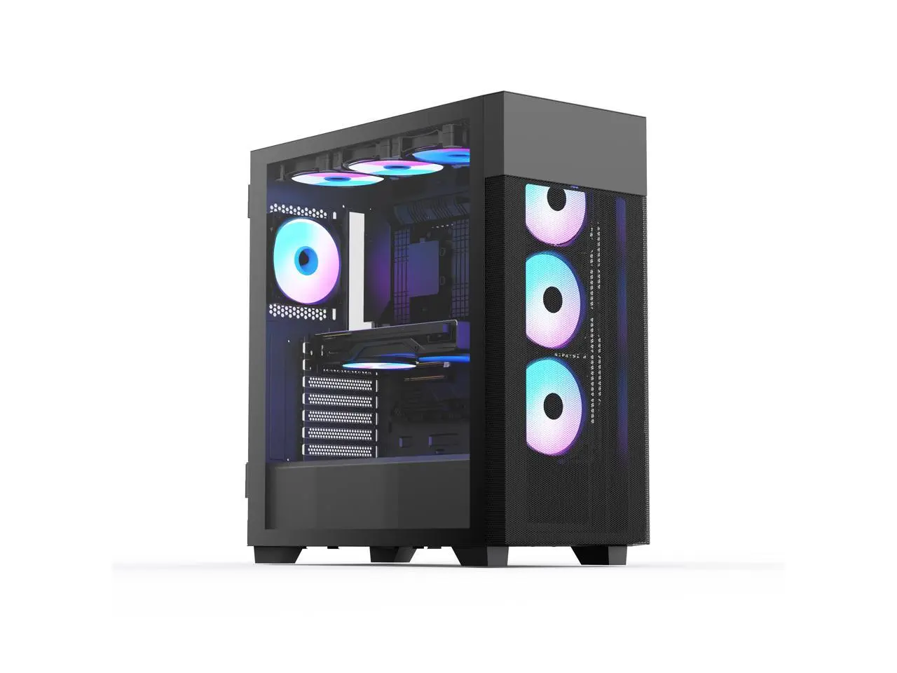 Rosewill FBM-X7 Black ATX Mid Tower Case - Hinged Tempered Glass Side Panel, High Airflow, 4 x PWM ARGB Fans, Pre-Installed 650W 80+ Gold Power Supply