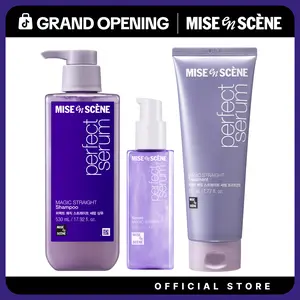Perfect Magic Straight Anti-frizz Hair Care Trio | Mise En Scène | for Sleek & Straight Hair Styling | Magic Striaght Serum (2.71 fl oz) + Shampoo (17.92 fl oz) + Treatment (7.77 fl oz)