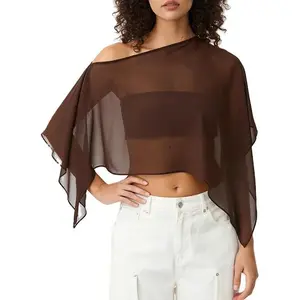 Women's Sheer Chiffon Poncho Top - Asymmetrical Cape Shrug, Lightweight See-Through Capelet Wrap, Elegant Sun Protective Cover Up for Weddings, Sports & Outdoor Use