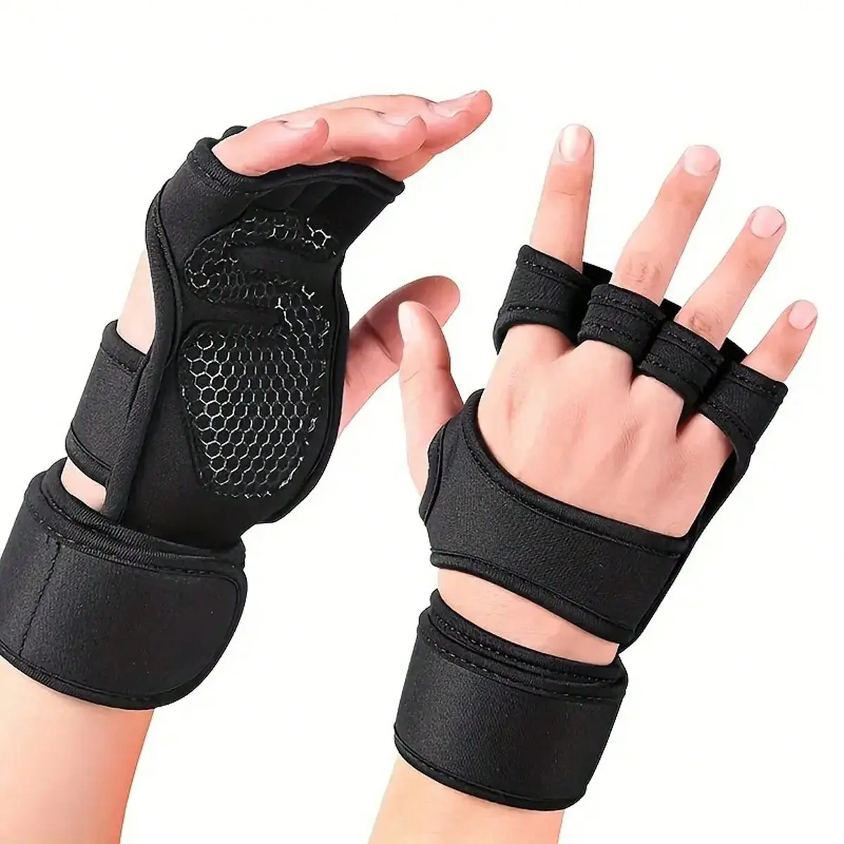 Ventilated Workout Gloves with Integrated Wrist Wraps, Anti-Slip Silicone Palm Padding, Ideal for Gym & Cross-Training, Workout Accessories