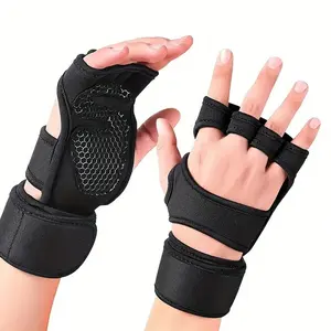 Ventilated Workout Gloves with Integrated Wrist Wraps, Anti-Slip Silicone Palm Padding, Ideal for Gym & Cross-Training