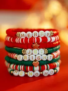 Women's Beaded Bracelets Set, Christmas Theme Crystal & Soft Clay Jewelry Gift for Women, Party & Holiday Accessories, Bracelets Stacking