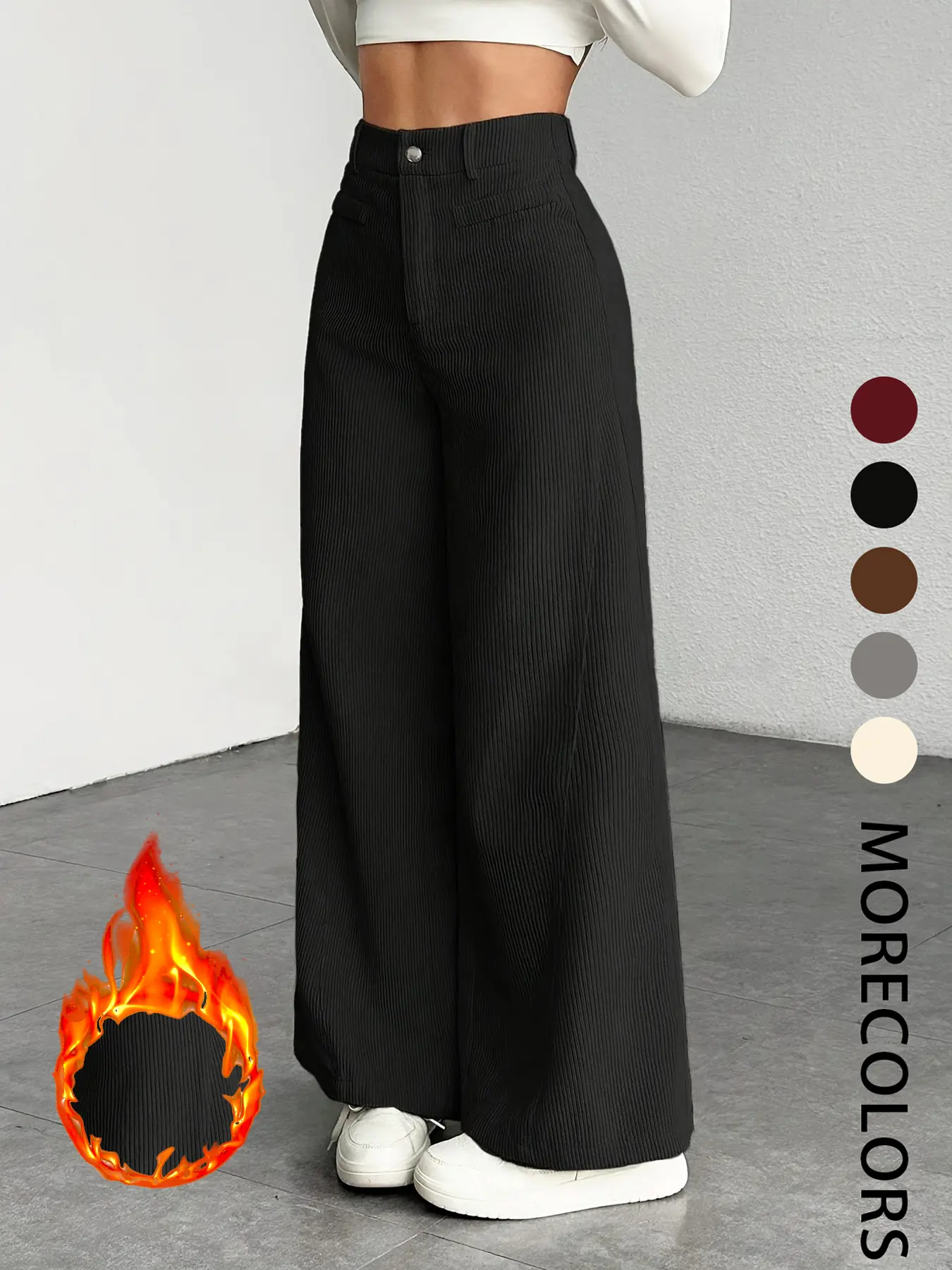 New Corduroy Wide Leg Pants High Waist Loose Fit Women's Casual Fashion Pants Long Trousers Casual Street Trousers, Comfortable, Soft and Stylish Ladies' Clothing Bottom