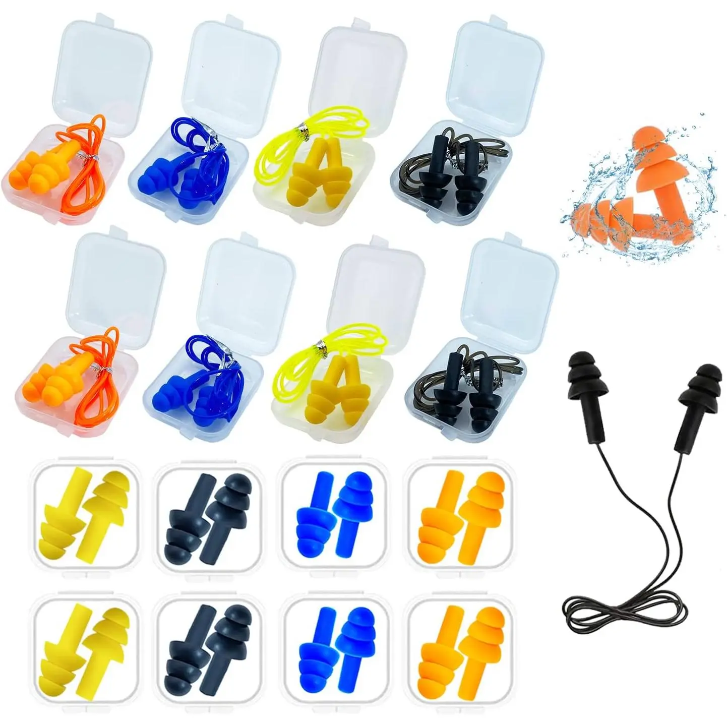 Ear Plugs for Sleeping,16 Pairs Noise Canceling Soft Reusable Silicone Earplugs Waterproof Noise Reduction Earplugs for Concert,Swimming,Study,Loud Noise,Snoring
