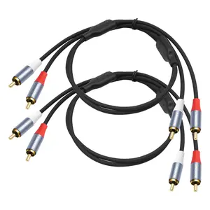 3FT 2 RCA Male to 2 RCA Male Cables 2-Pack, Gold-Plated Connectors & Dual Shielding for Noise Reduction, Nylon Braided Audio Cable for Home Theater, Stereo, TV, Instruments