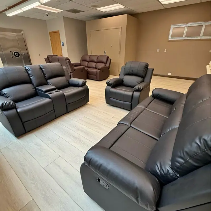 BLACK FAUX LEATHER RECLINING COUCH SET