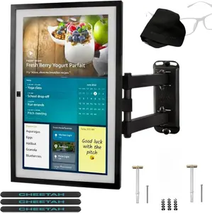 Cheetah Echo Show 15 & 21 Arm Wall Mount, Exact Fit Plate and Screws Hold 4X Echo Weight, Exclusive Touch Adjust Full Motion Tilt & Swivel Movement & 15 Inch Extension, Drywall and Corner Mountable