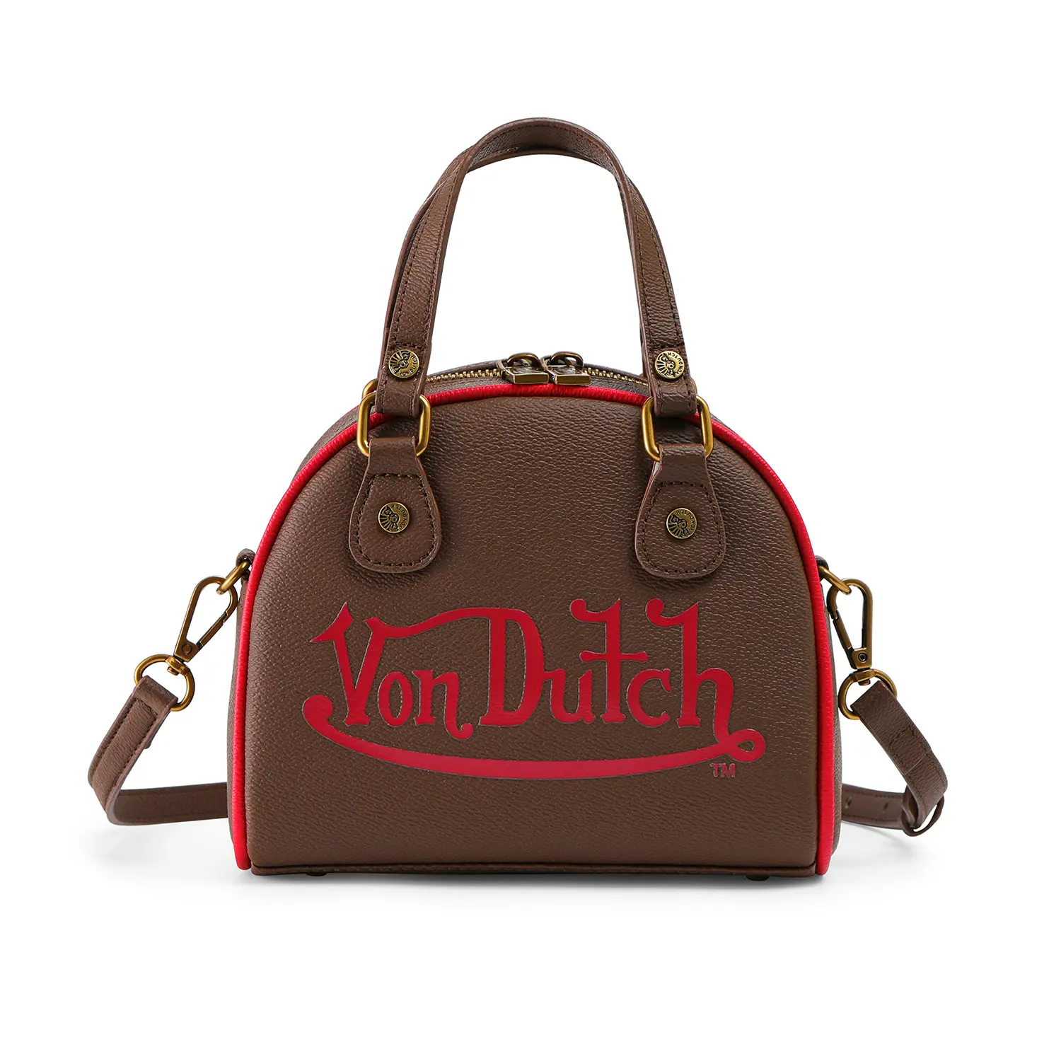 Von Dutch Dark Brown and Red Two-Tone Bowling Bag
