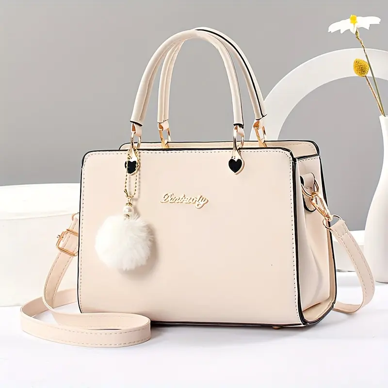Women's Cute Elegant Synthetic Leather Casual Crossbody Bag - Detachable Strap, Zipper Closure, Multi-layer Design, Polyester Lining, Fade Resistant, Heart-shaped Charm, Neutral Tone, Female Adult Everyday Purse, Mother's Day Festive Party Gift
