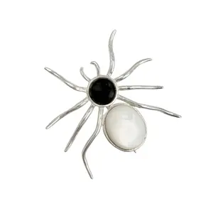 Onyx  & Mother Of Pearl Sterling Silver Spider Pin