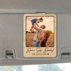 2 Layers Wooden Photo Car Visor Clip, Fathers Day Gifts For Dad, Drive Safe Daddy Car Visor, Gift for Grandpa, Father’s Day Picture Frame Dad Gift, New Dad Gift, Gift For Him, Gift For Husband