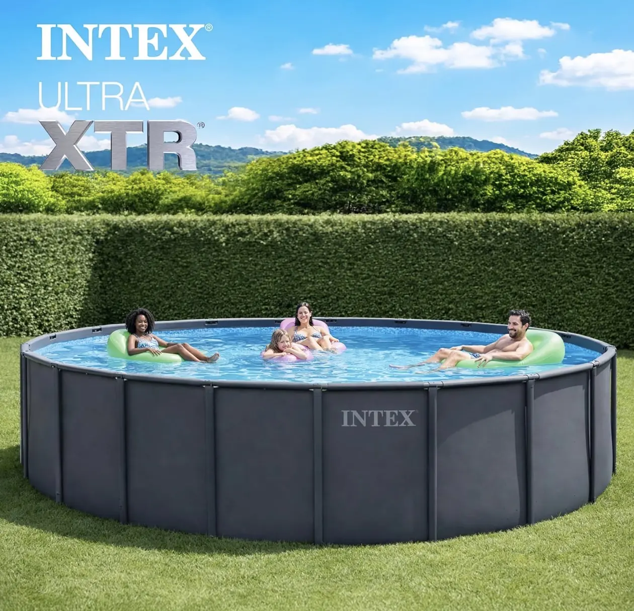 INTEX Ultra XTR 18 ft x 52 in Above Ground Pool Set, Round Swimming Pool with Steel Frame, 2100 GPH Sand Filter Pump, Ladder, Cover, & Ground Cloth