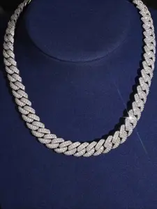 Pass Diamond Tester Fire Jewelry Crescent 13mm Two Row Solid Ice Hip Hop Miami Rap Full Diamond Luxury Custom Cuban Necklace