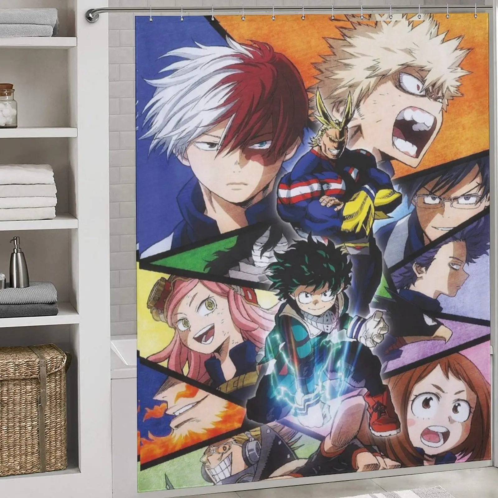 Academia Cool Aesthetic Bathroom Shower Curtain - Class 1-A Manga Decor, Shower Stall Curtain, Anime Home Supplies for Anime Fans, Cool Shower Curtain, Aesthetic Shower Curtain