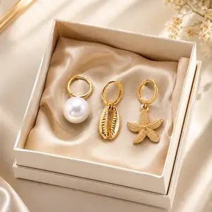 3Pcs Bohemian Women Earrings Set Charm Shell, Star, Pearl Pendant Handmade Round Pearl Romantic Earrings Daily Vacations, Party Wear, Jewelry, Holiday Gift Festivals, Birthdays, and Special Occasions Earrings