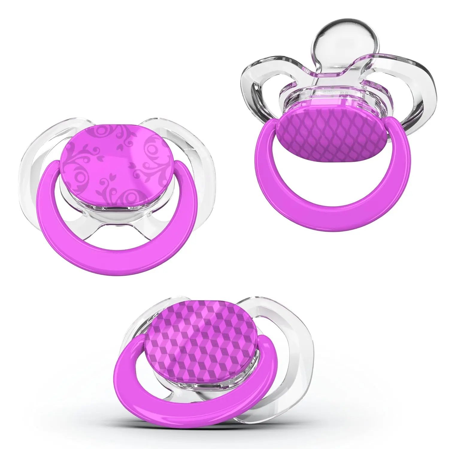 100% Silicone BPA-Free Orthodontic Baby Pacifiers (Pack of 3, Plum Purple) - Stage 3 for 9-12 Months Babies, Supports Healthy Teeth Development