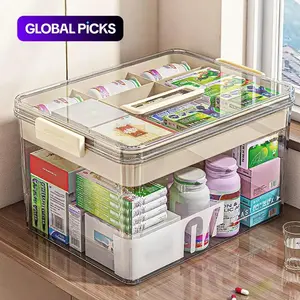 Clear Medicine Storage Box with Handle, 1 Count/2 Counts Large Capacity Plastic Pills Box, Household Portable Sundries Organizing Storage Box, Home Organizer, Durable Plastic Organizers #GLOBAL PICKS