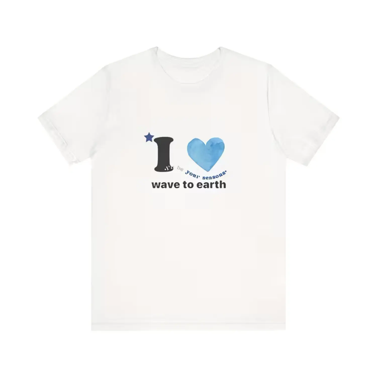 "Wave to Earth" Graphic T-Shirt - Soft Breathable Round Neck Tee with Star & Heart Retro Design | Unisex Casual All-Season Apparel | Machine Washable Retro Graphic Tee