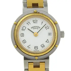 Pre-owned HERMÈS Stainless Small Leather Goods Hermes Clipper Steel Quartz