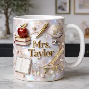Personalized Teacher Faux 3D Mug, Teaching Lover Mug, Back To School Gift For Teacher, Gift For Teacher, 2D Flat Print Ceramic Cup