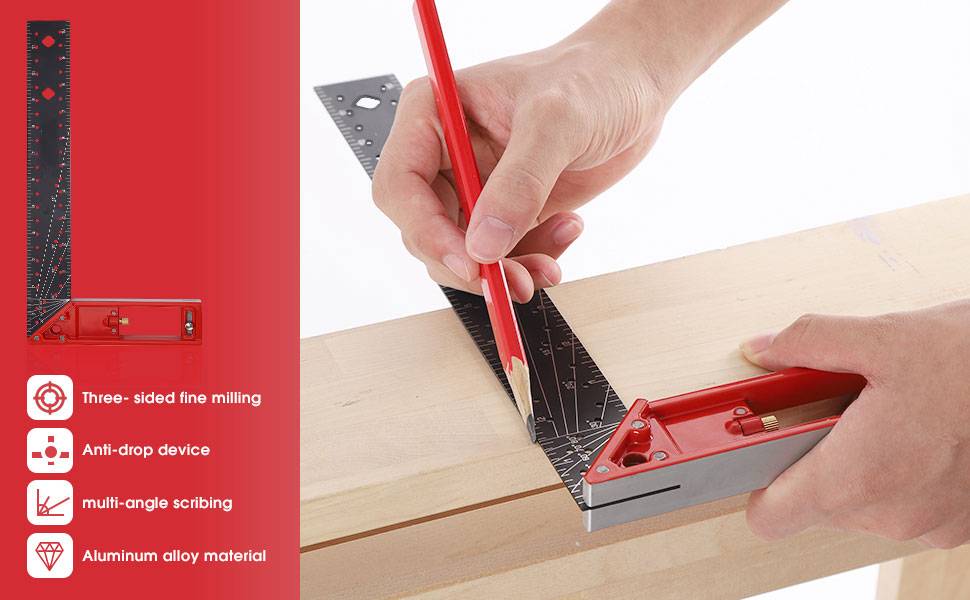 Adjustable 10-90° Multi Angle Measuring Ruler, Combination Framing Carpenter Square, L Shape Ruler for Precise Measuring, Woodworking and Drawing