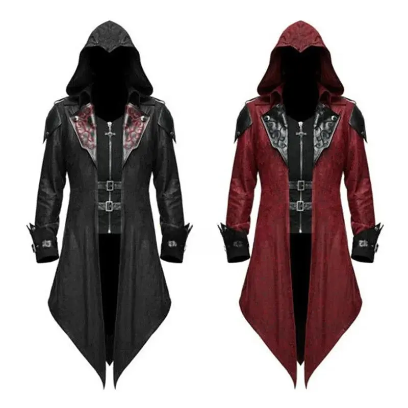 2 Color Assassin Cosplay Medieval Man Streetwear Hooded Jackets Outwear Costume Menswear Clothes