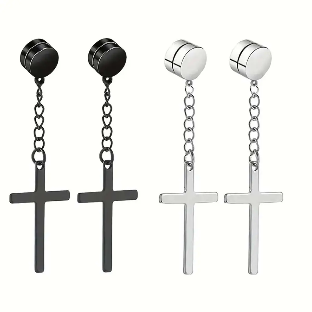 Chain cross earrings, one pair, stainless steel earrings, unisex Chain cross earrings, one pair, stainless steel earrings, unisex
