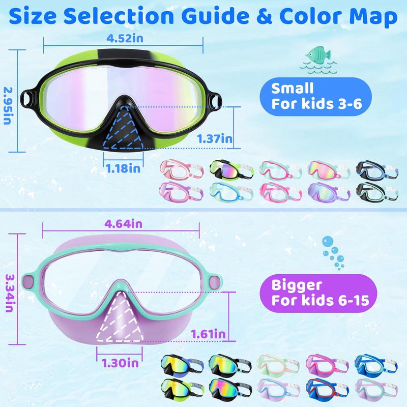 Vvinca Kids Swim Goggles with Nose Cover, 2 Pack Wide View Mask Anti-Fog UV No Leak Toddlers Swimming Goggles for 3-15