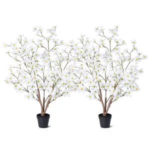 VeriNatural 2-Pack Artificial Dogwood Flower Tree 3/4FT, Faux Silk Flower Trees in Pot for Indoor Decor