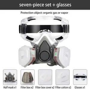 7-piece set - full mask gas mask+half mask gas mask, half face and full mask respirator with filter, safety glasses - gas mask suitable for construction work, paint, dust, spray, welding, polishing