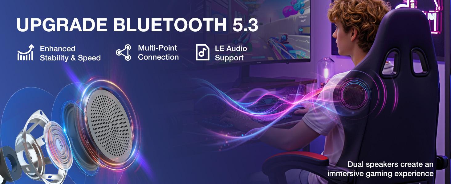 HOFFREE RGB Gaming Chair with Speakers Massage Computer Gaming Chair with LED Lights and Footrest High Back Video Game Chair for Adults Red and Black