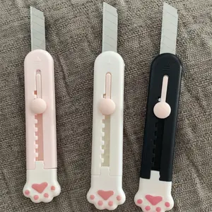 Cute Cat Paw Design Box Cutter, 3 Counts Portable Mini Cutter, Office Cutting Supplies for Scrapbooking, Crafts, Gift Wrapping, Office Gadgets, Paper Cutters