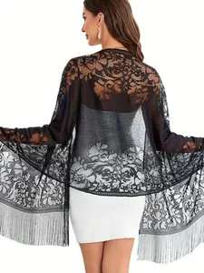 Women's Fashion Elegant Lace Scarf Shawl, Ditsy Floral Pattern, Fitted Thin Fabric, All Seasons Accessory for Evening Dresses, Lace Sheer Shawl