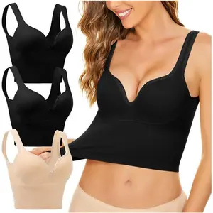 Women’s longline bras (pack of 1, 2, or 3), high elasticity, U-shaped back design, fixed chest pads, gathering effect, widened hem, floral lace lingerie set with belts—soft, seamless everyday underwear for women