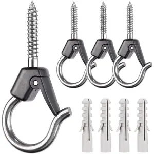 4Pcs Wall Mount Ceiling Plant Hanger Hooks, Outdoor Hanging Brackets for Hanging Plant Light, Outdoor Wire Fairy Lights, Wind Chimes, Bird Feeders, Safety Buckle Design, 4 1/4"